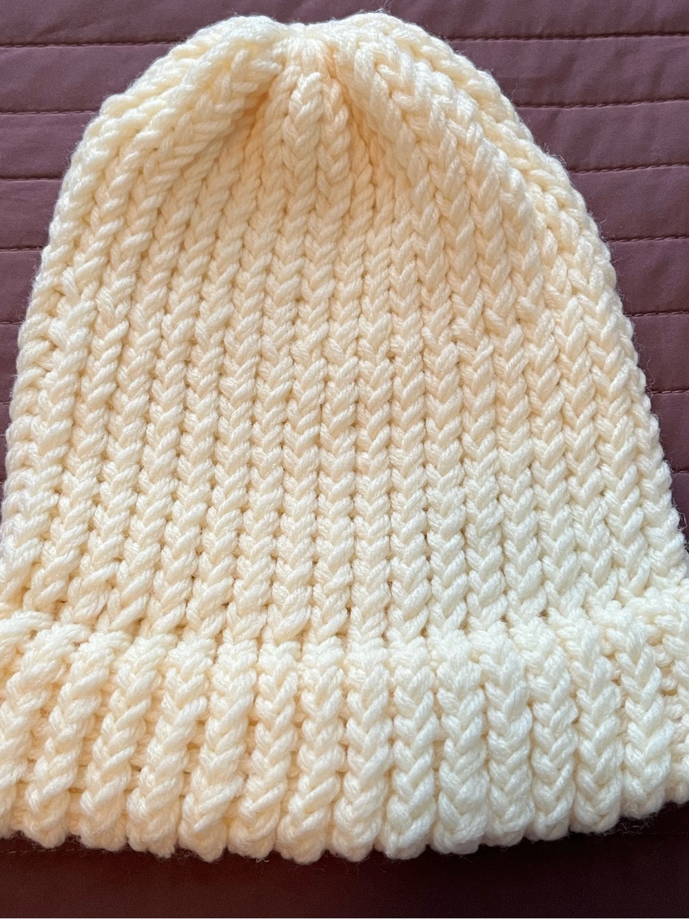 Handmade Crochet Ivory Beanie Adult Medium Large Cuffed Knit Hat Winter Boho - Picture 5 of 9